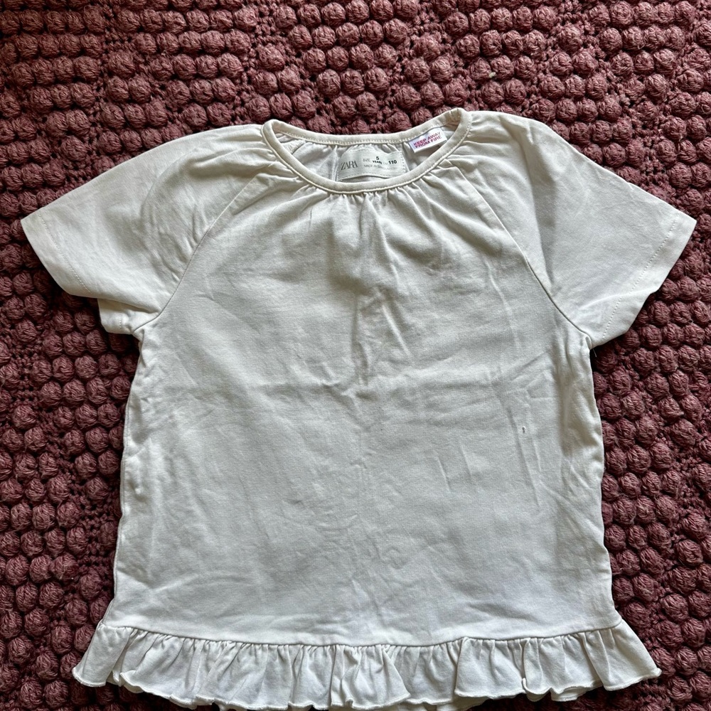 Zara Cream Short Sleeve Ruffle Hem Top